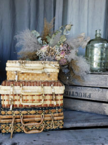 Tierce valisettes rotin vintage Mosee